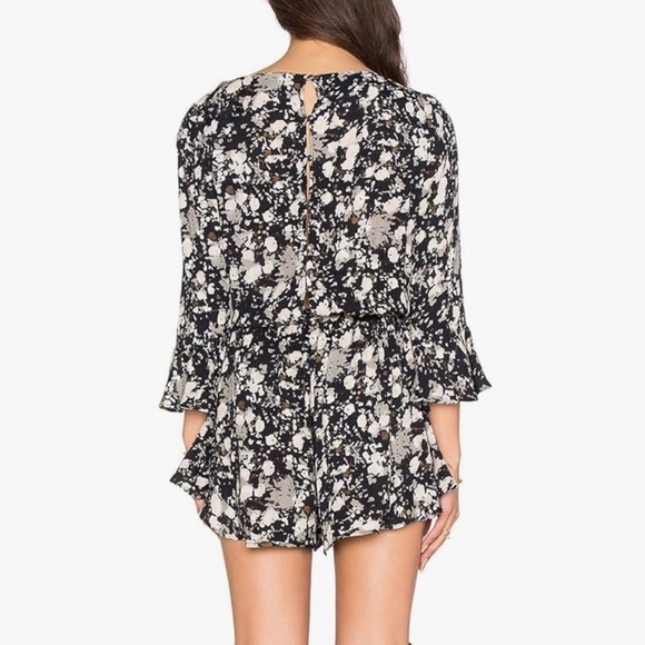 Free People All the Right Ruffles Multicolor Bell Sleeve Wrap Romper, Size S - Picture 2 of 8